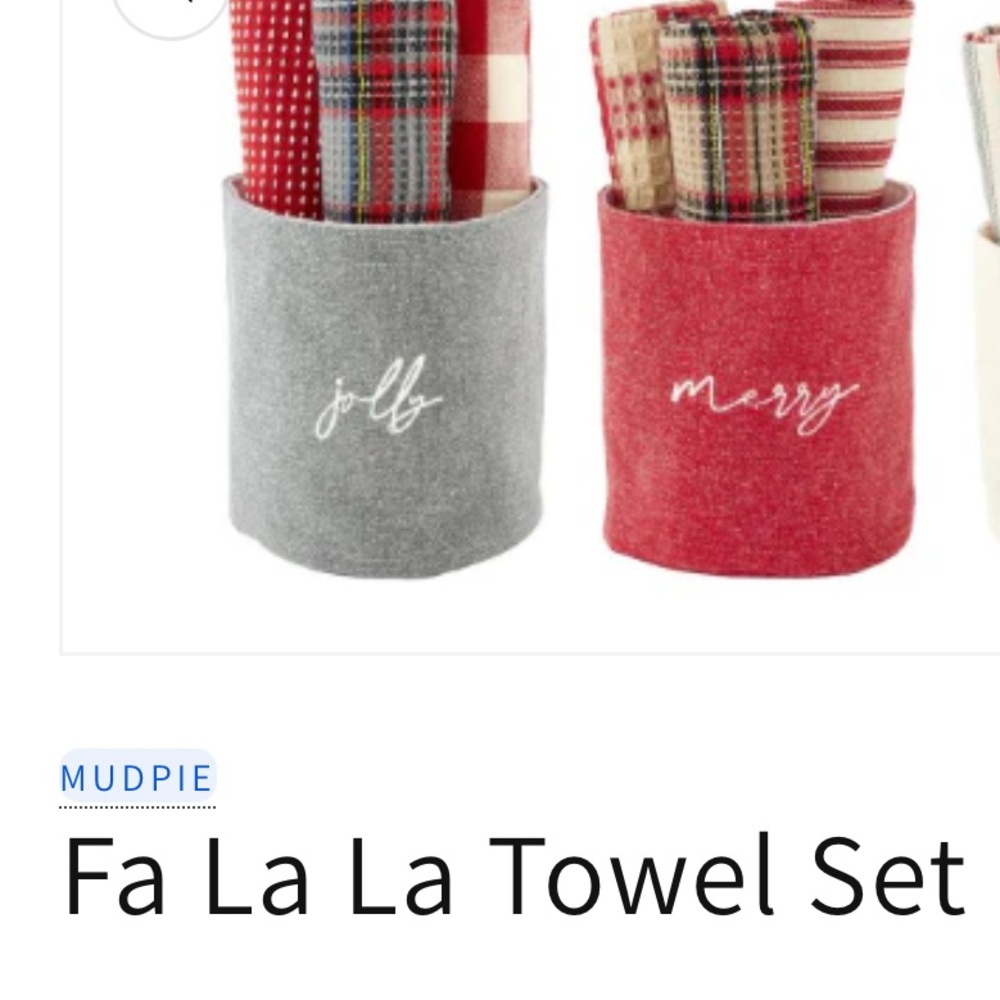 Mud Pie Gray Fabric Basket with Red and Gray Towels - Picture 4 of 4